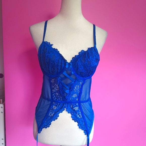 Royal Blue Sexy Lace Corset Bodice (Size XL) - Picture 3 of 9